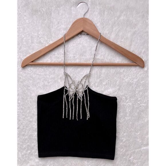 NWT Zara Black Limitless Contour Collection Seamless Jewel Butterfly Halter Top - Picture 11 of 16